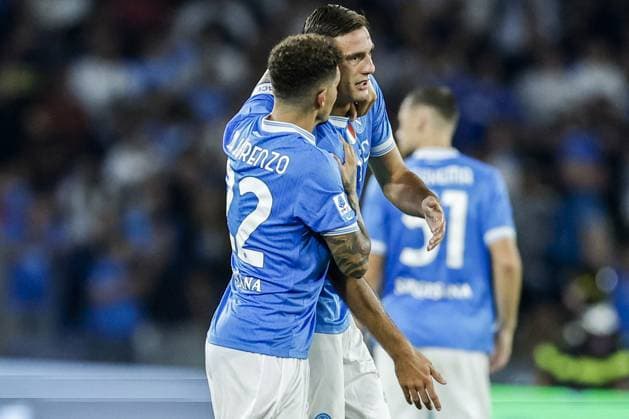 CALCIO - Serie A - SSC Napoli vs Pisa SC Napoli s Italian forward Lorenzo Lucca celebrates after scoring a goal during the Serie A football match between SSC Napoli and Pisa at the Diego Armando Maradona Stadium in Naples, on September 22, 2025. Naples Italy  Copyright: xIPAxSport ABACAx