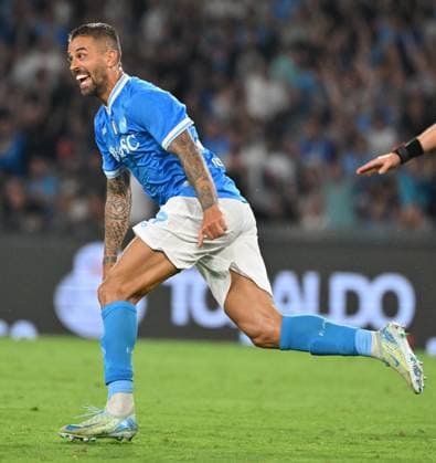 (250923) -- NAPLES, Sept. 23, 2025 -- Napoli s Leonardo Spinazzola celebrates his goal during a Serie A football match between Napoli and Pisa in Naples, Italy, Sept. 22, 2025. (Photo by Xinhua) (SP)ITALY-NAPLES-FOOTBALL-SERIE A-NAPOLI VS PISA AlbertoxLingria 