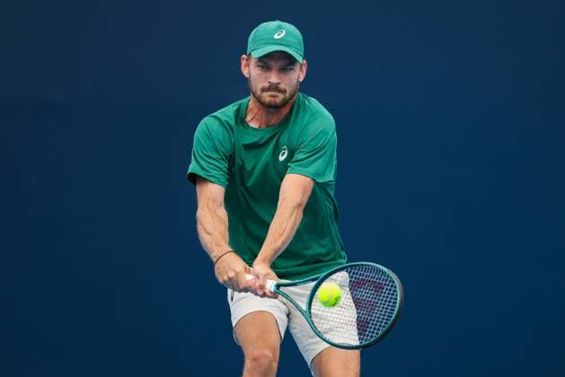BEIJING, CHINA - SEPTEMBER 23: David Goffin of Belgium competes in the Men s Singles Qualifying first round match against Zhou Yi of China on day 2 of the 2025 China Open at National Tennis Center on September 23, 2025 in Beijing, China.  Copyright: xVCGx 111592708024