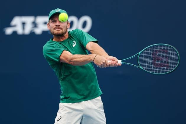BEIJING, CHINA - SEPTEMBER 23: David Goffin of Belgium competes in the Men s Singles Qualifying first round match against Zhou Yi of China on day 2 of the 2025 China Open at National Tennis Center on September 23, 2025 in Beijing, China.  Copyright: xVCGx 111592708044