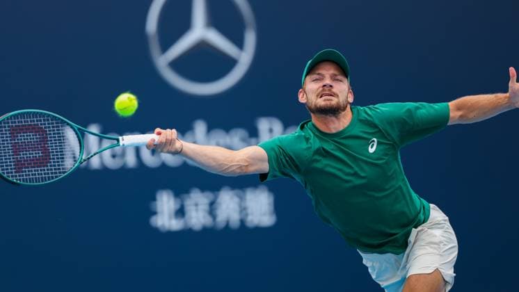 BEIJING, CHINA - SEPTEMBER 23: David Goffin of Belgium competes in the Men s Singles Qualifying first round match against Zhou Yi of China on day 2 of the 2025 China Open at National Tennis Center on September 23, 2025 in Beijing, China.  Copyright: xVCGx 111592707948