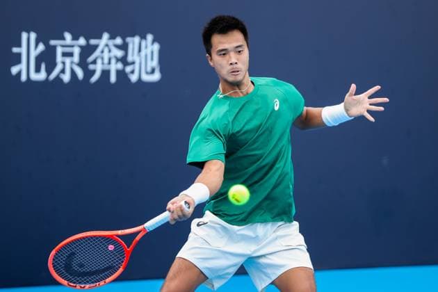 BEIJING, CHINA - SEPTEMBER 23: Sun Fajing of China competes in the Men s Singles Qualifying first round match against Terence Atmane of France on day 2 of the 2025 China Open at National Tennis Center on September 23, 2025 in Beijing, China.  Copyright: xVCGx 111592710091