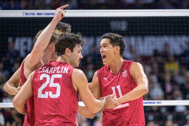 September 22, 2025, Pasay City, Manila, Philippines: USA vs Slovenia during the FIVB Mens Volleyball World Championship, WM, Weltmeisterschaft 2025 in Manila, Philippines. UDSA celebrate Micah CHRISTENSON Pasay City Philippines - ZUMAr144 20250922_zap_r144_033 Copyright: xJaynexRussellx