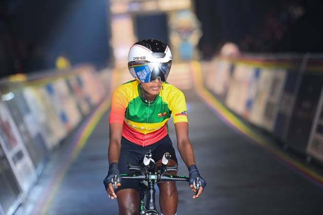2025 UCI Road World Championships Picture by Simon Wilkinson SWpix.com - 23 09 2025 - Cycling - 2025 UCI Road World Championships - BK Arena to Kigali Convention Centre, Kigali, Rwanda - Women Junior Individual Time Trial (ITT) Podium - Tsige Kiros (Ethiopia) Copyright: x xSWpix.comx(t axPhotographyxHubxLtd)xSimonxWilkinson SWpix.comx SWP-3030-5858