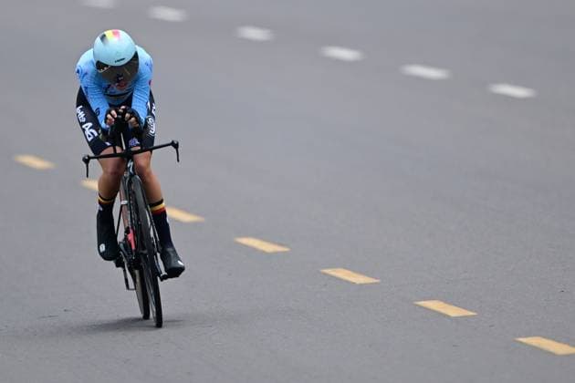 Belgian Laura Five pictured in action during the Women Junior Individual Time Trial race (18,3km) at the cycling road world championships, in Kigali, Rwanda, Tuesday 23 September 2025. The 2025 UCI Road World Championships take place from 21 to 28 September in Kigali, Rwanda. DIRKxWAEM  x135065872x