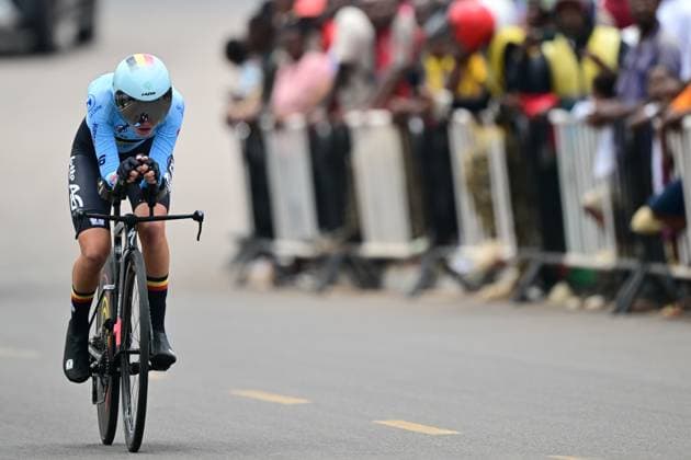Belgian Laura Five pictured in action during the Women Junior Individual Time Trial race (18,3km) at the cycling road world championships, in Kigali, Rwanda, Tuesday 23 September 2025. The 2025 UCI Road World Championships take place from 21 to 28 September in Kigali, Rwanda. DIRKxWAEM  x135065950x