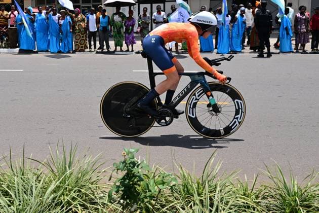 Dutch Megan Arens pictured in action during the Women Junior Individual Time Trial race (18,3km) at the cycling road world championships, in Kigali, Rwanda, Tuesday 23 September 2025. The 2025 UCI Road World Championships take place from 21 to 28 September in Kigali, Rwanda. DIRKxWAEM  x135066186x