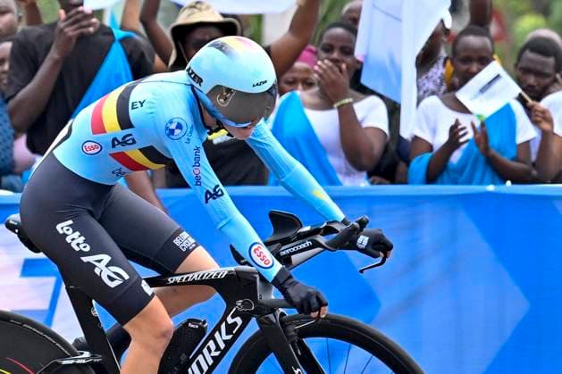 UCI 2025 Road World Championship, WM, Weltmeisterschaft Kigali 23 09 2025 KIGALI, RWANDA - SEPTEMBER 23 : Five Laura (BEL) during the Men Junior Individual Time Trial of the UCI Road World Championships 2025 92nd edition an UCI World Championships cycling race of 22.6 km with start in Kigali and finish in Kigali on September 23, 2025 in Kigali, Rwanda, 23 09 2025 Kigali Rwanda  Copyright: xJanxDexMeuleneirx