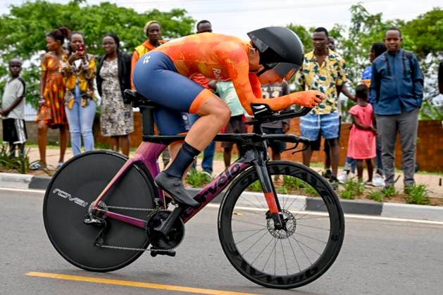 UCI 2025 Road World Championship, WM, Weltmeisterschaft Kigali 23 09 2025 KIGALI, RWANDA - SEPTEMBER 23 : Muller Roos (NED) during the Women Junior Individual Time Trial of the UCI Road World Championships 2025 92nd edition an UCI World Championships cycling race of 18.3 km with start in Kigali and finish in Kigali on September 23, 2025 in Kigali, Rwanda, 23 09 2025 Kigali Rwanda  Copyright: xJanxDexMeuleneirx
