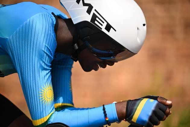2025 UCI Road World Championships Picture by Chris Auld SWpix.com - 23 09 2025 - Cycling - 2025 UCI Road World Championships - BK Arena to Kigali Convention Centre, Kigali, Rwanda - Men Junior Individual Time Trial (ITT) - Pacifique Byusa (Rwanda) Copyright: x xSWpix.comx(t axPhotographyxHubxLtd)xChrisxAuld SWpix.comx SWP-3030-6077