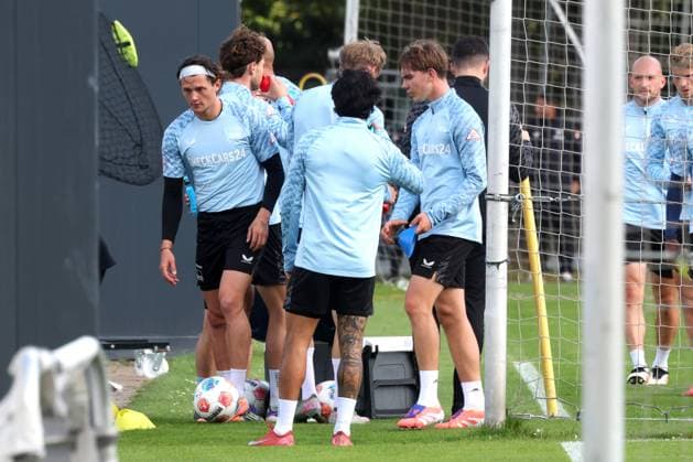 DEU, DFL, 2 FBL Hertha BSC, Training, 23 09 2025, Sportforum, Berlin, DEU, DFL, 2 FBL Hertha BSC, Training, im Bild Fabian Reese Hertha BSC Berlin 11 , Kennet Eichhorn Hertha BSC Berlin 23 DFL regulations prohibit any use of Photographs as image sequences and or quasi video nordphotoxGmbHx xEngler nph00076