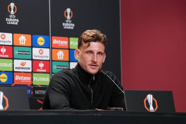 Maximilian Eggestein SC Freiburg, 08 , Press conference of SC Freiburg before the first Europa League match in the league phase, Press conference, Germany, Football, UEFA Europa League, 1 matchday, 2025 2026, SC Freiburg vs FC Basel, 23 09 2025, Press conference of SC Freiburg before the first Europa League match in the league phase, Press conference, Switzerland, Europa Park Stadion, Freiburg, Germany Freiburg Europa Park Stadion Baden Württemberg Germany Copyright: xArnexAmbergx