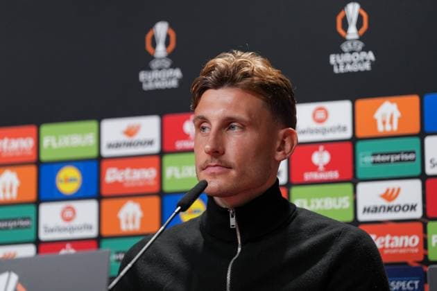 Maximilian Eggestein SC Freiburg, 08 , Press conference of SC Freiburg before the first Europa League match in the league phase, Press conference, Germany, Football, UEFA Europa League, 1 matchday, 2025 2026, SC Freiburg vs FC Basel, 23 09 2025, Press conference of SC Freiburg before the first Europa League match in the league phase, Press conference, Switzerland, Europa Park Stadion, Freiburg, Germany Freiburg Europa Park Stadion Baden Württemberg Germany Copyright: xArnexAmbergx
