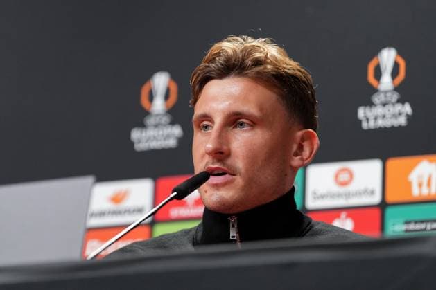 Maximilian Eggestein SC Freiburg, 08 , Press conference of SC Freiburg before the first Europa League match in the league phase, Press conference, Germany, Football, UEFA Europa League, 1 matchday, 2025 2026, SC Freiburg vs FC Basel, 23 09 2025, Press conference of SC Freiburg before the first Europa League match in the league phase, Press conference, Switzerland, Europa Park Stadion, Freiburg, Germany Freiburg Europa Park Stadion Baden Württemberg Germany Copyright: xArnexAmbergx