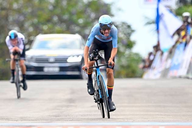 UCI 2025 Road World Championship, WM, Weltmeisterschaft Kigali 23 09 2025 KIGALI, RWANDA - SEPTEMBER 23 : Van Kerckhove Seff (BEL) during the Men Junior Individual Time Trial of the UCI Road World Championships 2025 92nd edition an UCI World Championships cycling race of 22.6 km with start in Kigali and finish in Kigali on September 23, 2025 in Kigali, Rwanda, 23 09 2025 Kigali Rwanda  Copyright: xJanxDexMeuleneirx