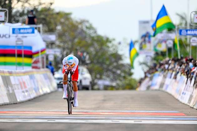 UCI 2025 Road World Championship, WM, Weltmeisterschaft Kigali 23 09 2025 KIGALI, RWANDA - SEPTEMBER 23 : Van Kerckhove Seff (BEL) during the Men Junior Individual Time Trial of the UCI Road World Championships 2025 92nd edition an UCI World Championships cycling race of 22.6 km with start in Kigali and finish in Kigali on September 23, 2025 in Kigali, Rwanda, 23 09 2025 Kigali Rwanda  Copyright: xJanxDexMeuleneirx