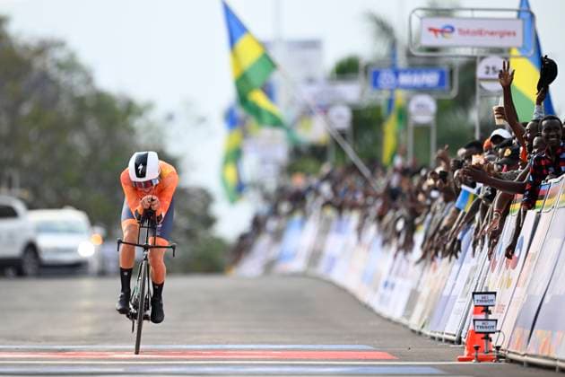 UCI 2025 Road World Championship, WM, Weltmeisterschaft Kigali 23 09 2025 KIGALI, RWANDA - SEPTEMBER 23 : Mouris Michiel (NED) during the Men Junior Individual Time Trial of the UCI Road World Championships 2025 92nd edition an UCI World Championships cycling race of 22.6 km with start in Kigali and finish in Kigali on September 23, 2025 in Kigali, Rwanda, 23 09 2025 Kigali Rwanda  Copyright: xJanxDexMeuleneirx