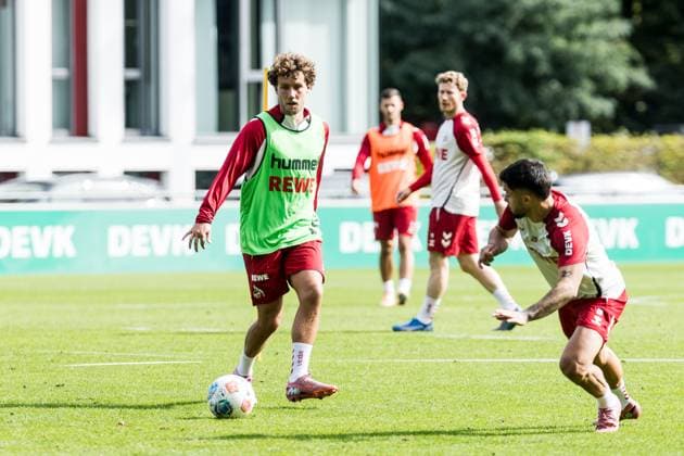 Training 1 FC Köln 23 09 2025 duel Luca Waldschmidt 1 FC Köln, 7 , Jusuf Gazibegovic 1 FC Köln, 25 Training 1 FC Köln Geissbockheim, 23 09 2025 Copyright: xBEAUTIFULxSPORTS Wunderlx