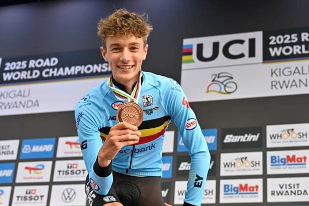 UCI 2025 Road World Championship, WM, Weltmeisterschaft Kigali 23 09 2025 KIGALI, RWANDA - SEPTEMBER 23 : Van Kerckhove Seff (BEL) during the Men Junior Individual Time Trial of the UCI Road World Championships 2025 92nd edition an UCI World Championships cycling race of 22.6 km with start in Kigali and finish in Kigali on September 23, 2025 in Kigali, Rwanda, 23 09 2025 Kigali Rwanda  Copyright: xJanxDexMeuleneirx