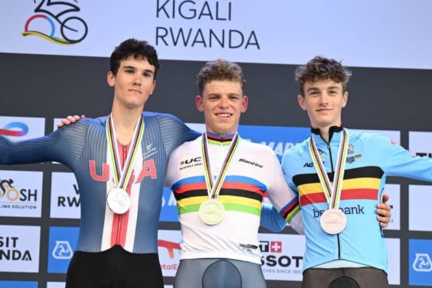 23-09-2025 World Championships Junior Man Cronometro; 2025, Olanda; 2025, Usa; 2025, Belgium; Mouris, Michiel; Barry, Ashlin; Van Kerckhove, Seff; Kigali; 