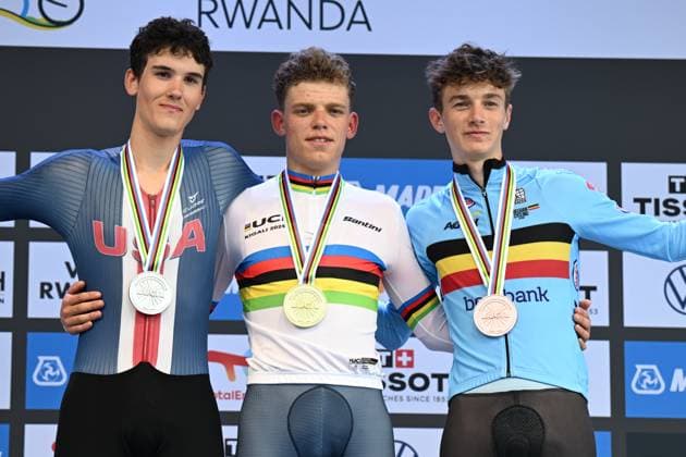 23-09-2025 World Championships Junior Man Cronometro; 2025, Olanda; 2025, Usa; 2025, Belgium; Mouris, Michiel; Barry, Ashlin; Van Kerckhove, Seff; Kigali; 