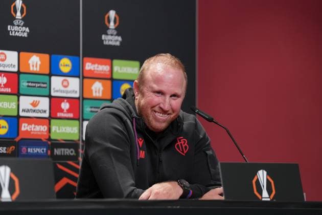 Ludovic Magnin FC Basel, Head Coach , FC Basel press conference ahead of the first Europa League match in the league phase, Press conference, Germany, Football, UEFA Europa League, Matchday 1, 2025 2026, SC Freiburg vs FC Basel, 23 09 2025, FC Basel press conference ahead of the first Europa League match in the league phase, Press conference, Switzerland, Europa Park Stadion, Freiburg, Germany Freiburg Europa Park Stadion Baden Württemberg Germany Copyright: xArnexAmbergx