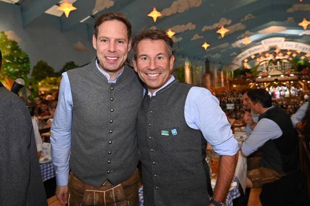 from left Dr Christian WERNER Sports Director 1860 Muenchen President Gernot MANG 1860 TSV 1860 Muenchen at the 190 Oktoberfest 2025 on 23 09 2025 in the Hacker Festzelt