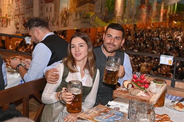 Kevin VOLLAND TSV 1860 Muenchen with his wife Katja TSV 1860 Muenchen at the 190 Oktoberfest 2025 on 23 09 2025 in the Hacker Festzelt