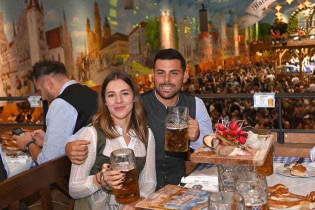 Kevin VOLLAND TSV 1860 Muenchen with his wife Katja TSV 1860 Muenchen at the 190 Oktoberfest 2025 on 23 09 2025 in the Hacker Festzelt