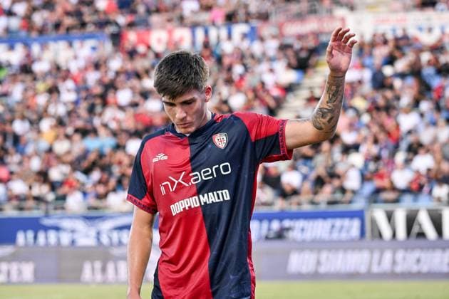 Nicolo Cavuoti of Cagliari Calcio, Esultanza, Joy, Celebration After scoring goal, during Cagliari Calcio vs Frosinone Calcio, Italian football Coppa Italia match in Cagliari, Italy, September 23 2025  Copyright: xLuigixCanu IPAxSportx xipa-agency.netx xx IPA_65607238 IPA_Agency_IPA65607238