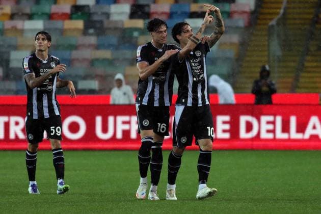 zaniolo celebrates after scoring the 1-0 goal for his team during the Frecciarossa Italian Cup 2025 2026 soccer match between Udinese and Palermo at Stadio Bluenergy in Udine , North Italy , Tuesday , September 23, 2025. - Soccer  Copyright: xAndreaxBressanutti LaPressex