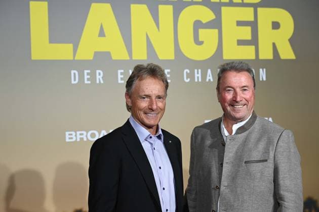 f l Bernhard LANGER, golf pro, Erwin LANGER, brother of Bernhard Langer, red carpet, red carpet show, arrival, movie premiere movie premiere BERNHARD LANGER Der Ewige Champion on 23 09 2025 at the Cinedom cinema in Cologne, Â