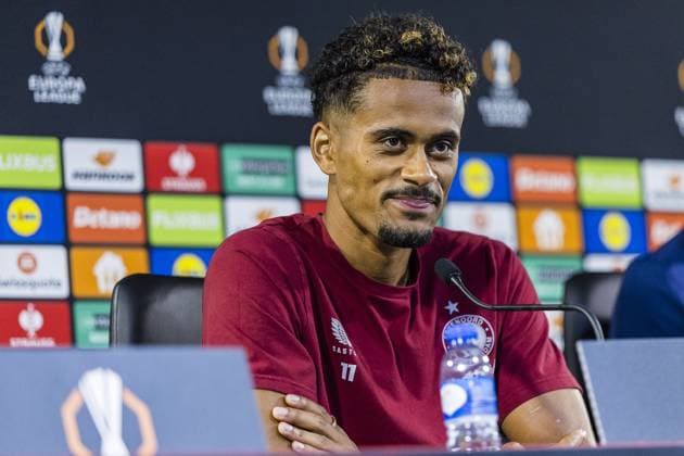 BRAGA , 23-09-2025 , Stadium municipal de Braga , season 2025 2026 , Europa League football , press conference, PK, Pressekonferenz Feyenoord , picture shows Feyenoord player Goncalo Borges. Press conference Feyenoord Braga  x31162968x Copyright: