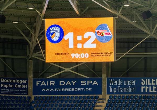 Soccer, Women, Season 2025 2026, Google Pixel Women Bundesliga 4 Matchday , FC Carl Zeiss Jena 1 FC Union Berlin, Scoreboard with 1 2 Final Score, 23 09 2025, Copyright: xMatthiasxKochx