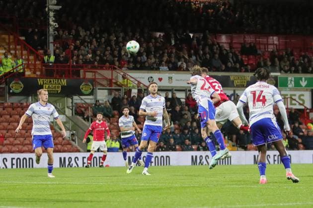 Wrexham FC v Reading EFL Cup 23 09 2025. Nathan Broadhead of Wrexham scores their second goal during the EFL Cup match between Wrexham FC and Reading at the Racecourse Ground, Wrexham, United Kingdom on 23 September 2025. Wrexham Racecourse Ground Wales United Kingdom Editorial use only DataCo restrictions apply See www.football-dataco.com , Copyright: xAlunxRobertsx PSI-22905-0024