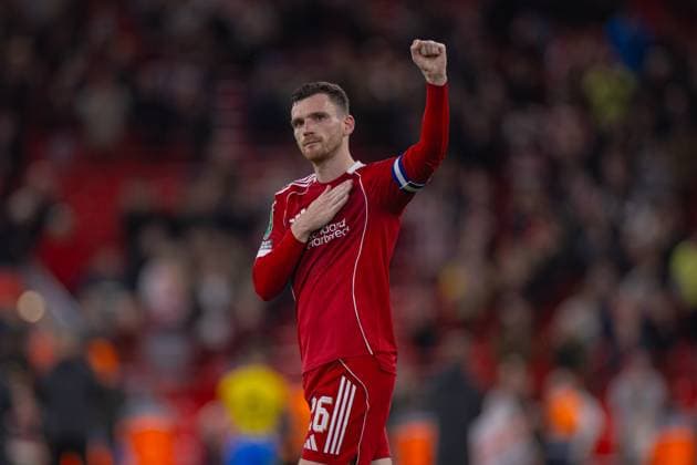 Football - Football League Cup - 3rd Round - Liverpool FC v Southampton FC LIVERPOOL, ENGLAND - Tuesday, September 23, 2025: Liverpool s Andy Robertson celebrates after the Football League Cup 3rd Round match between Liverpool FC and Southampton FC at Anfield. (Photo by David Rawcliffe Propaganda) LIVERPOOL Anfield MERSEYSIDE ENGLAND  Copyright: xDavidxRawcliffex P2025-09-23-Liverpool_Southampton-82