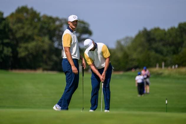250923 Ludvig Aberg and Jon Rahm of Team Europe during a practice round on day 3 of the Ryder Cup on September 23, 2025 in New York Photo Jesper Zerman BILDBYRAN kod JZ JZ0614 golf ryder cup usa europe bbeng  Copyright: JESPERxZERMAN BB250923JZ068