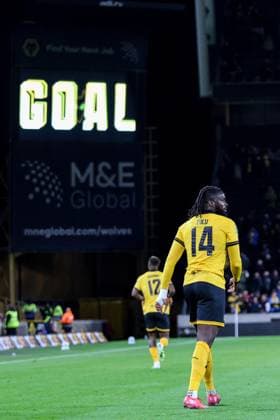 Tolu Arokodare (14 Wolves) celebrates scoring the second goal for Wolves during the Carabao Cup football match between Wolverhampton Wanderers and Everton at Molineux stadium in Wolverhampton, England  Copyright: xNataliexMincher SPPx Sportspressphoto_SPR30836