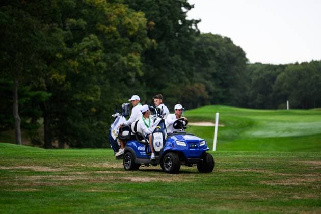 250923 Ludvig Aberg and Viktor Hovland of Team Europe arrive at a photo session on day 3 of the Ryder Cup on September 23, 2025 in New York Photo Jesper Zerman BILDBYRAN kod JZ JZ0614 golf ryder cup usa europe bbeng  Copyright: JESPERxZERMAN BB250923JZ099