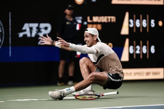 CHENGDU, CHINA - SEPTEMBER 23: Alejandro Tabilo of Chile celebrates after winning the Men s Singles final match against Lorenzo Musetti of Italy on Day 8 of 2025 ATP, Tennis Herren Chengdu Open at Sichuan International Tennis Centre on September 23, 2025 in Chengdu, Sichuan Province of China.  Copyright: xVCGx 111592811749