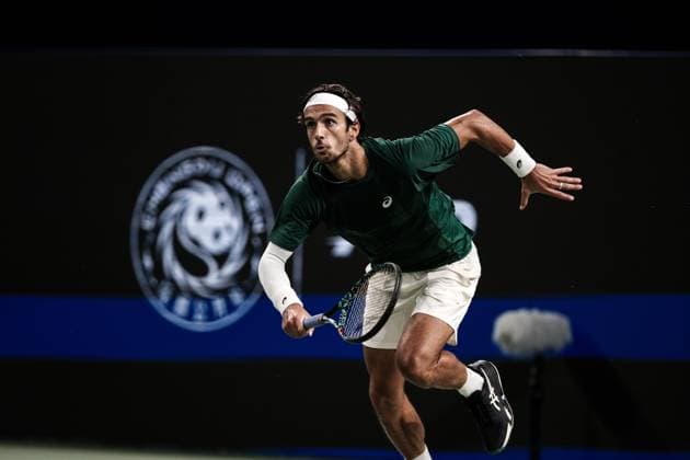 CHENGDU, CHINA - SEPTEMBER 23: Lorenzo Musetti of Italy reacts during the Men s Singles final match against Alejandro Tabilo of Chile on Day 8 of 2025 ATP, Tennis Herren Chengdu Open at Sichuan International Tennis Centre on September 23, 2025 in Chengdu, Sichuan Province of China.  Copyright: xVCGx 111592811746