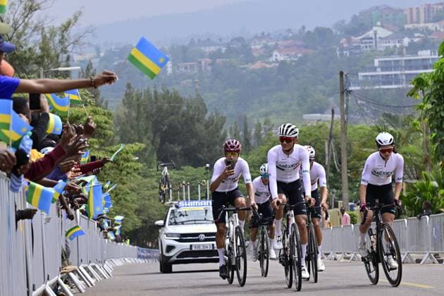Team Mexico with Mexican Isaac Del Toro are pictured during a training session at the track of the cycling road World Championships, in Kigali, Rwanda, Wednesday 24 September 2025. The 2025 UCI Road World Championships take place from 21 to 28 September in Kigali, Rwanda. DIRKxWAEM  x135140061x