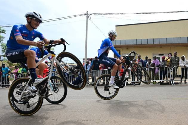 Team Italy is pictured during a training session at the track of the cycling road World Championships, in Kigali, Rwanda, Wednesday 24 September 2025. The 2025 UCI Road World Championships take place from 21 to 28 September in Kigali, Rwanda. DIRKxWAEM  x135140062x