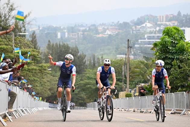 UCI 2025 Road World Championship, WM, Weltmeisterschaft Kigali 28 09 2025 KIGALI, RWANDA - SEPTEMBER 28 : the French team pictured during a training ride prior to the Men Elite cycling road race of the UCI Road World Championships 2025 92nd edition an UCI World Championships cycling race of 267.5 km with start in Kigali and finish in Kigali on September 28, 2025 in Kigali, Rwanda, 28 09 2025 Kigali Rwanda  Copyright: xJanxDexMeuleneirx