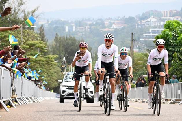 UCI 2025 Road World Championship, WM, Weltmeisterschaft Kigali 28 09 2025 KIGALI, RWANDA - SEPTEMBER 28 : the Mexican team pictured during a training ride prior to the Men Elite cycling road race of the UCI Road World Championships 2025 92nd edition an UCI World Championships cycling race of 267.5 km with start in Kigali and finish in Kigali on September 28, 2025 in Kigali, Rwanda, 28 09 2025 Kigali Rwanda  Copyright: xJanxDexMeuleneirx