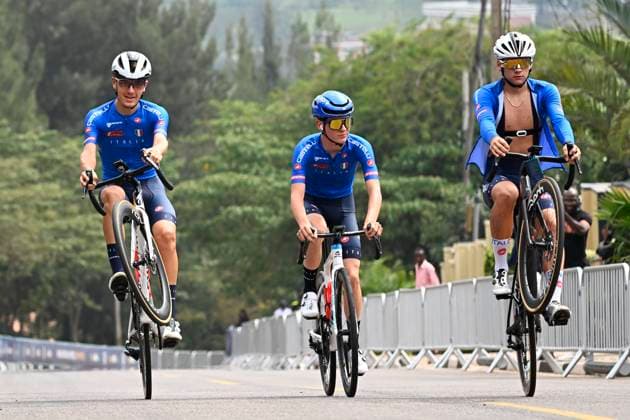 UCI 2025 Road World Championship, WM, Weltmeisterschaft Kigali 28 09 2025 KIGALI, RWANDA - SEPTEMBER 28 : the Italian Cycling team pictured during a training ride prior to the Men Elite cycling road race of the UCI Road World Championships 2025 92nd edition an UCI World Championships cycling race of 267.5 km with start in Kigali and finish in Kigali on September 28, 2025 in Kigali, Rwanda, 28 09 2025 Kigali Rwanda  Copyright: xJanxDexMeuleneirx