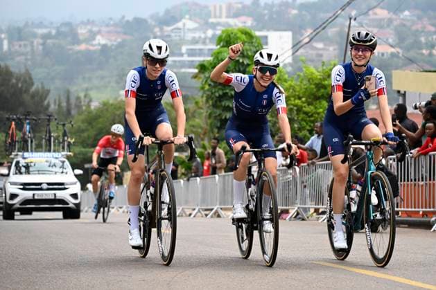 UCI 2025 Road World Championship, WM, Weltmeisterschaft Kigali 28 09 2025 KIGALI, RWANDA - SEPTEMBER 28 : the French Cycling team pictured during a training ride prior to the Men Elite cycling road race of the UCI Road World Championships 2025 92nd edition an UCI World Championships cycling race of 267.5 km with start in Kigali and finish in Kigali on September 28, 2025 in Kigali, Rwanda, 28 09 2025 Kigali Rwanda  Copyright: xJanxDexMeuleneirx