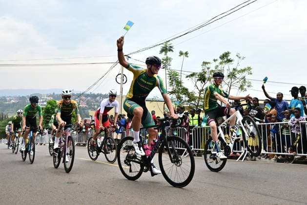 Team South Africa pictured during a training session at the track of the cycling road World Championships, in Kigali, Rwanda, Wednesday 24 September 2025. The 2025 UCI Road World Championships take place from 21 to 28 September in Kigali, Rwanda. DIRKxWAEM  x135140950x