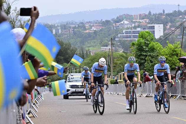 Belgian juniors pictured during a training session at the track of the cycling road World Championships, in Kigali, Rwanda, Wednesday 24 September 2025. The 2025 UCI Road World Championships take place from 21 to 28 September in Kigali, Rwanda. DIRKxWAEM  x135145503x