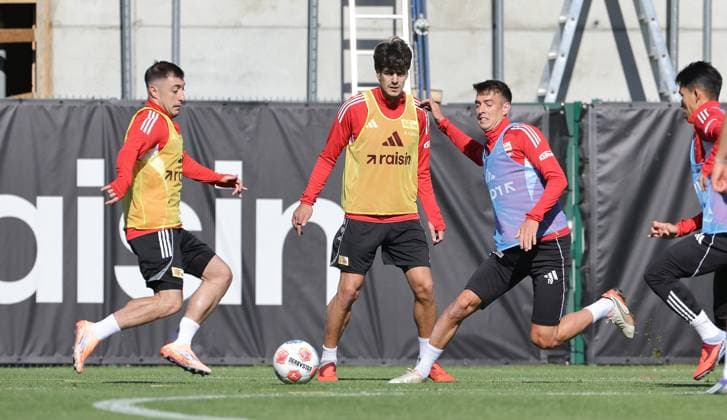 Josip Juranovic, Diogo Leite on the ball, Janik Haberer duel Match scene Action Sport Football Soccer Training 1 Bundesliga Men DFL Season 2025 2026 24 09 2025 1 FC Union Berlin FCU DFL regulations prohibit any use of photographs as image sequences and or quasi video